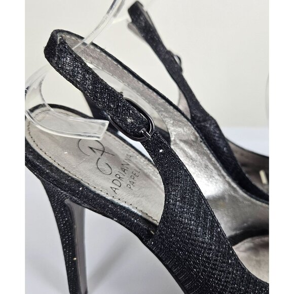 Adrianna Papell Womens Size 7 Black Glitter Peep Toe Slingback High Heels 4.5" - Picture 10 of 16
